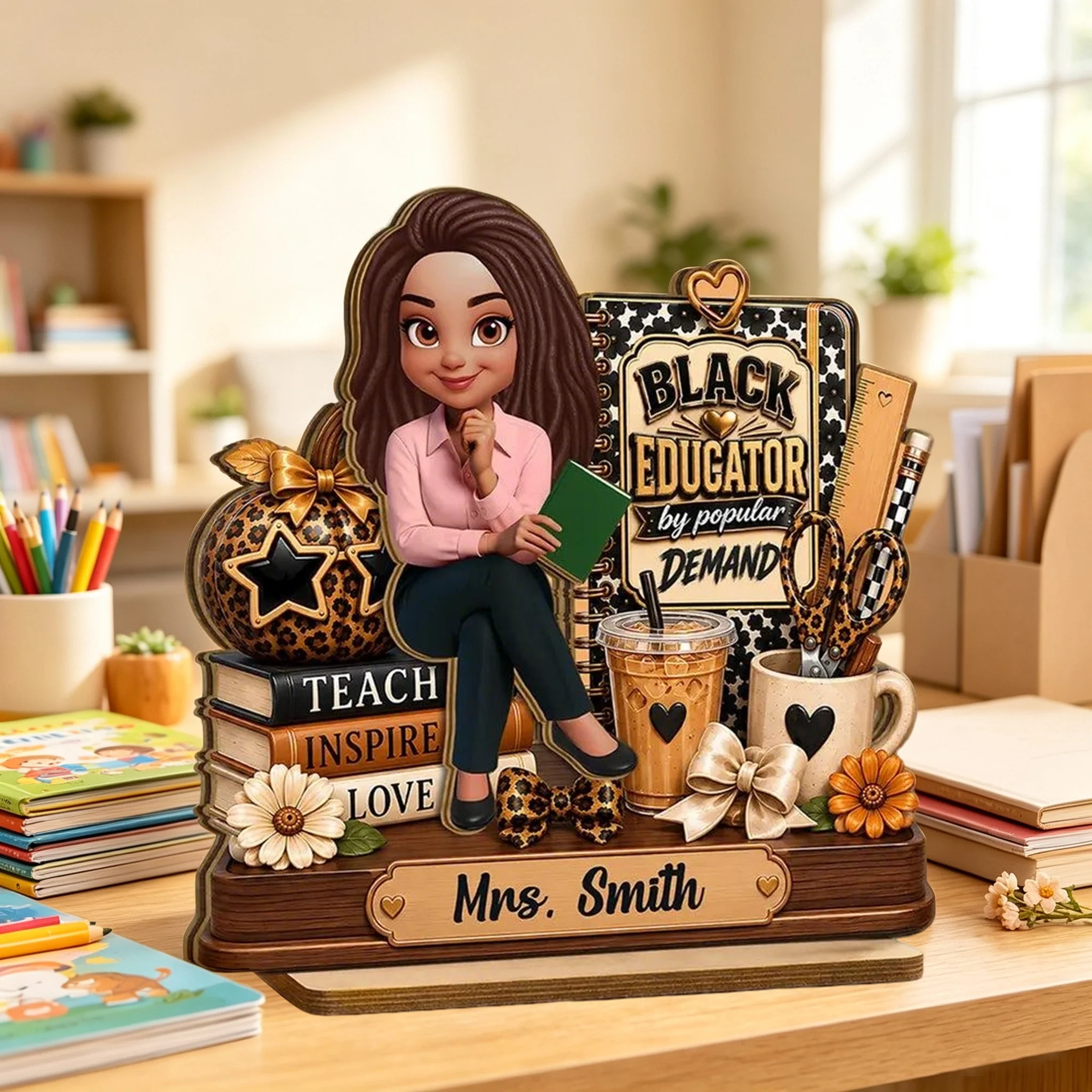 Personalized 2-Layer Wooden Plaque, Black Educator by Popular Demand, Unique Gift for Teacher
