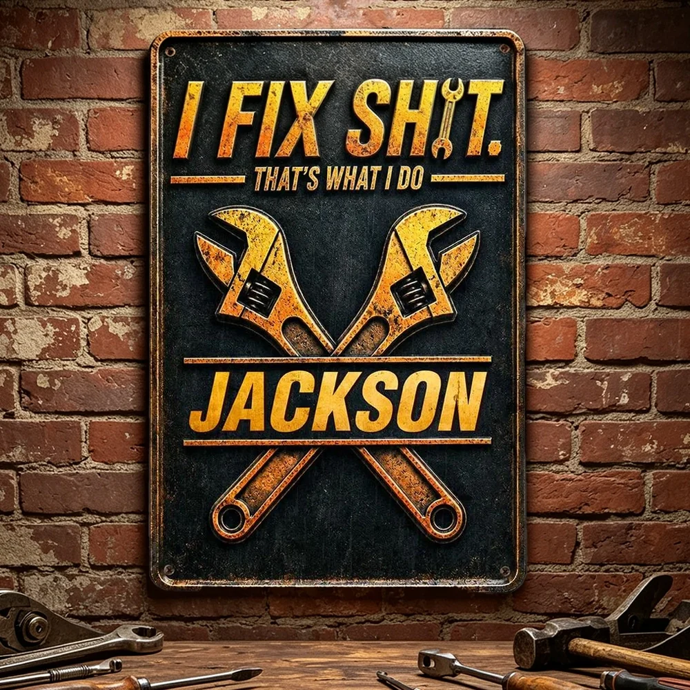 Personalized Rectangular Iron Sign, Fixer Of Things Garage Decor, Unique Creative Gift For Handyman