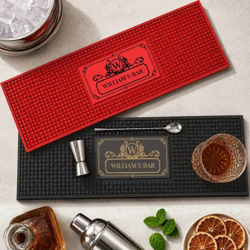 Personalized Rubber Bartender Mat, Vintage Monogram Home Bar Decor, Unique Gift for Whiskey Lovers - Image 3
