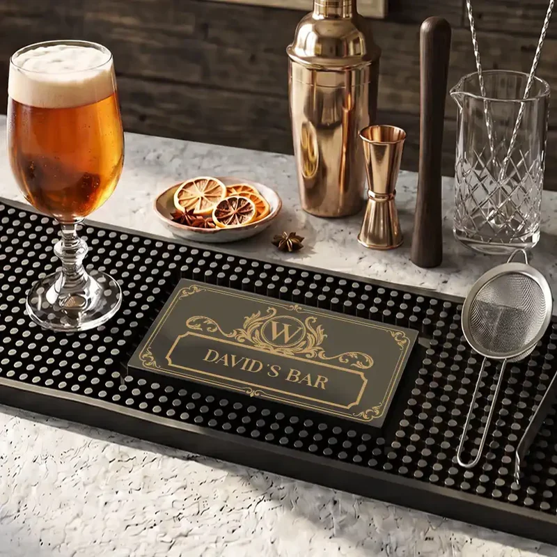 Personalized Rubber Bartender Mat, Vintage Monogram Home Bar Decor, Unique Gift for Whiskey Lovers - Image 5