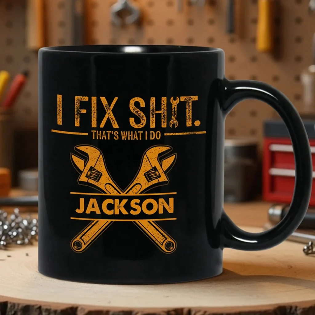 Personalized Fix It Mug with Wrench Graphic for Dad & Handyman, Unique Creative Gift