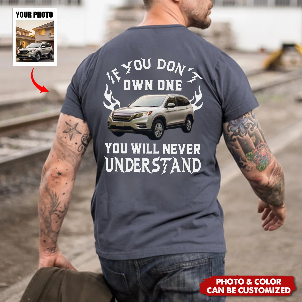 Personalized Washed Denim Baseball Cap with Classic Car Graphic, Unique Gift for Car Lovers - Image 3