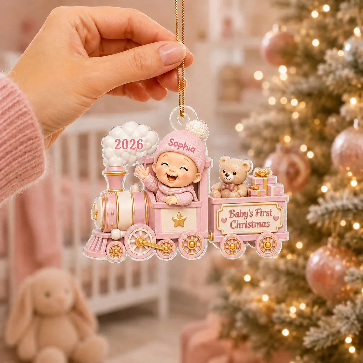 Personalized Acrylic Ornament, Waving Baby Toy Train First Christmas, Unique Gift for New Parents - Image 6