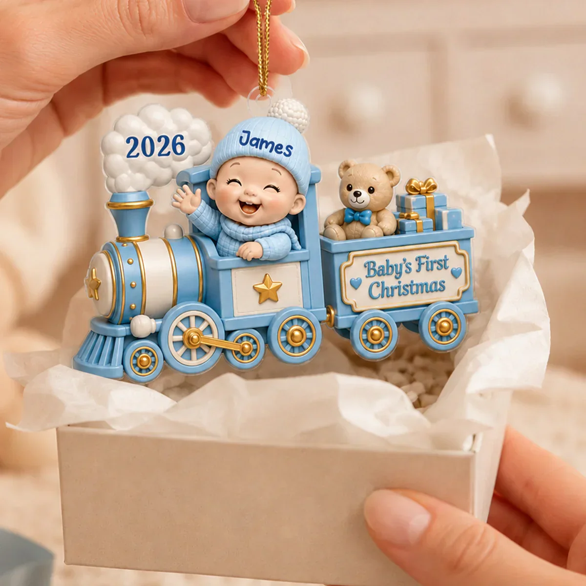 Personalized Acrylic Ornament, Waving Baby Toy Train First Christmas, Unique Gift for New Parents - Image 7