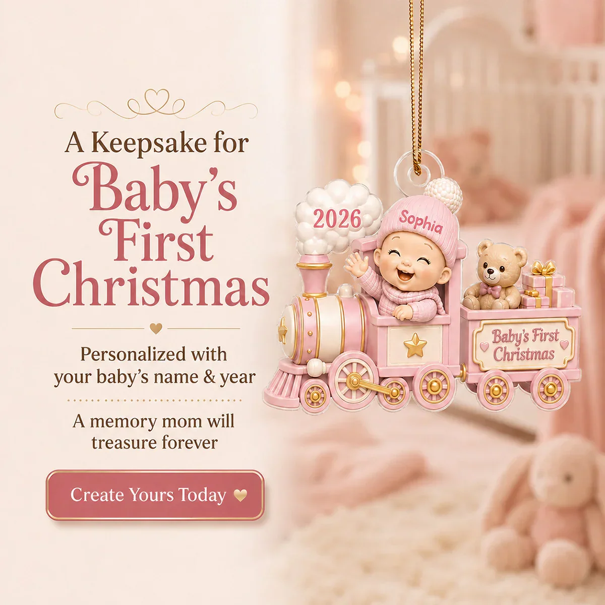 Personalized Acrylic Ornament, Waving Baby Toy Train First Christmas, Unique Gift for New Parents - Image 8