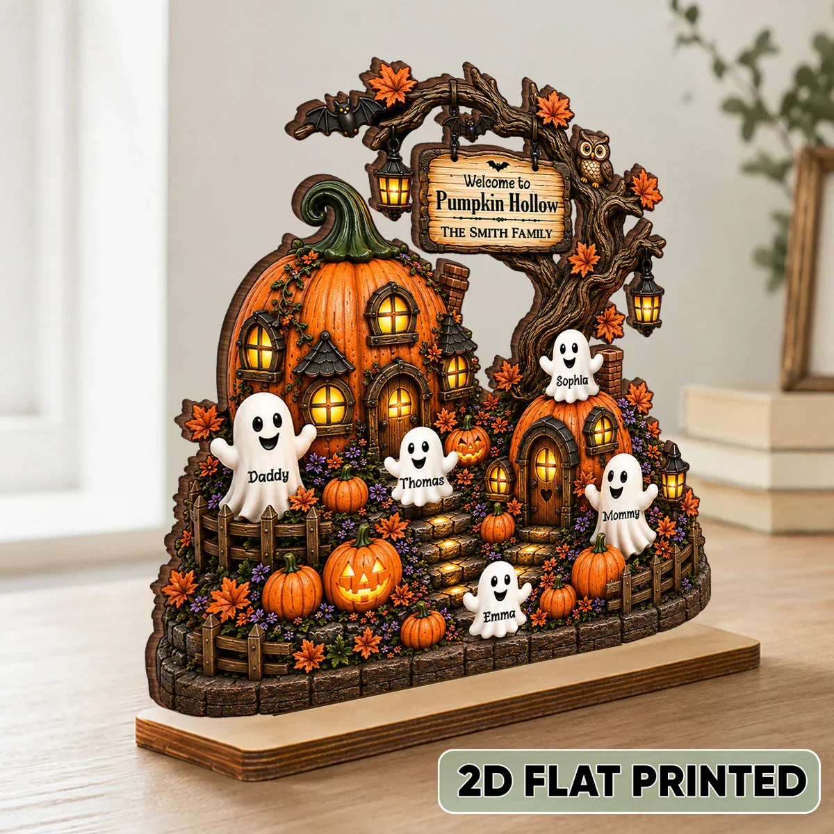 Personalized 2-Layer Wooden Plaque, Pumpkin Hollow Scene, Unique Halloween Gift for Family Decor - Image 2