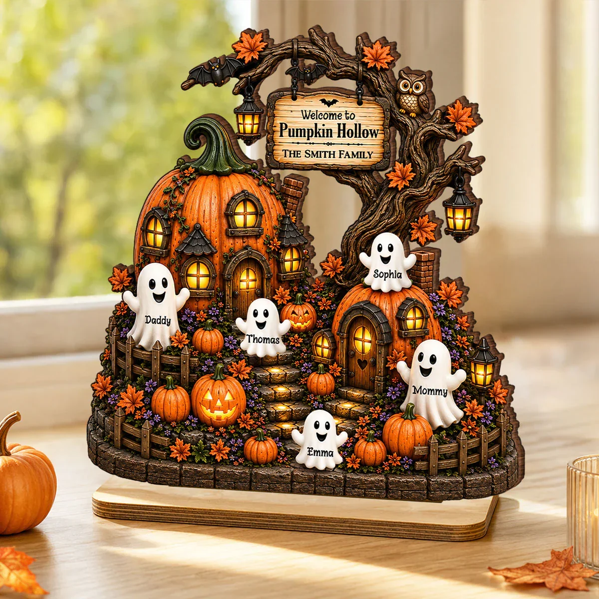 Personalized 2-Layer Wooden Plaque, Pumpkin Hollow Scene, Unique Halloween Gift for Family Decor - Image 3