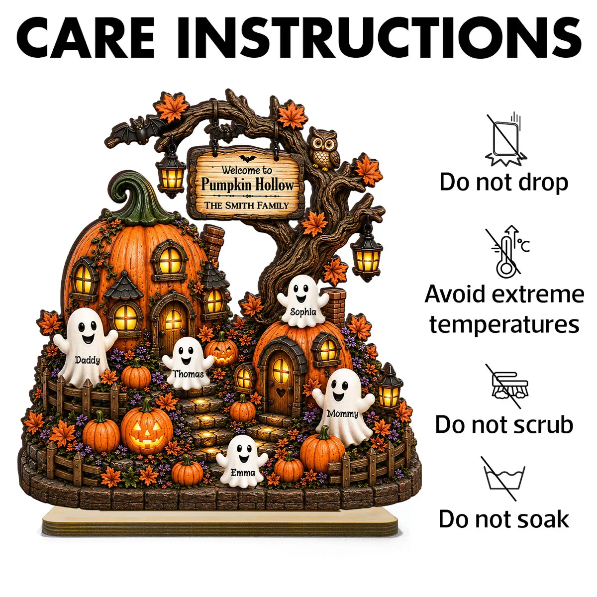 Personalized 2-Layer Wooden Plaque, Pumpkin Hollow Scene, Unique Halloween Gift for Family Decor - Image 5