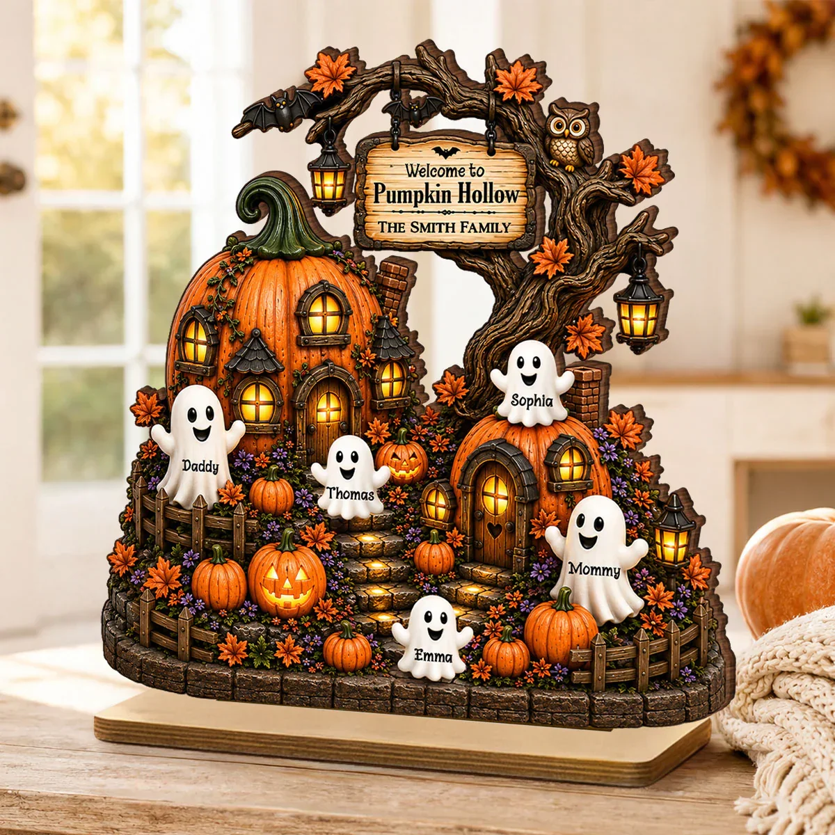 Personalized 2-Layer Wooden Plaque, Pumpkin Hollow Scene, Unique Halloween Gift for Family Decor - Image 6