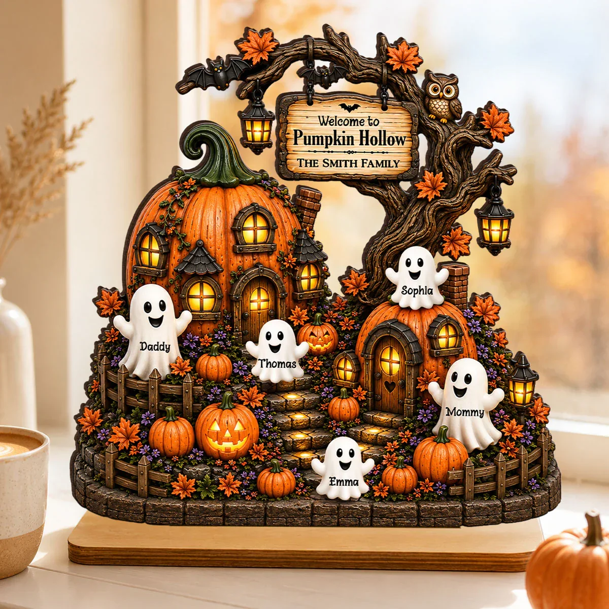Personalized 2-Layer Wooden Plaque, Pumpkin Hollow Scene, Unique Halloween Gift for Family Decor - Image 7