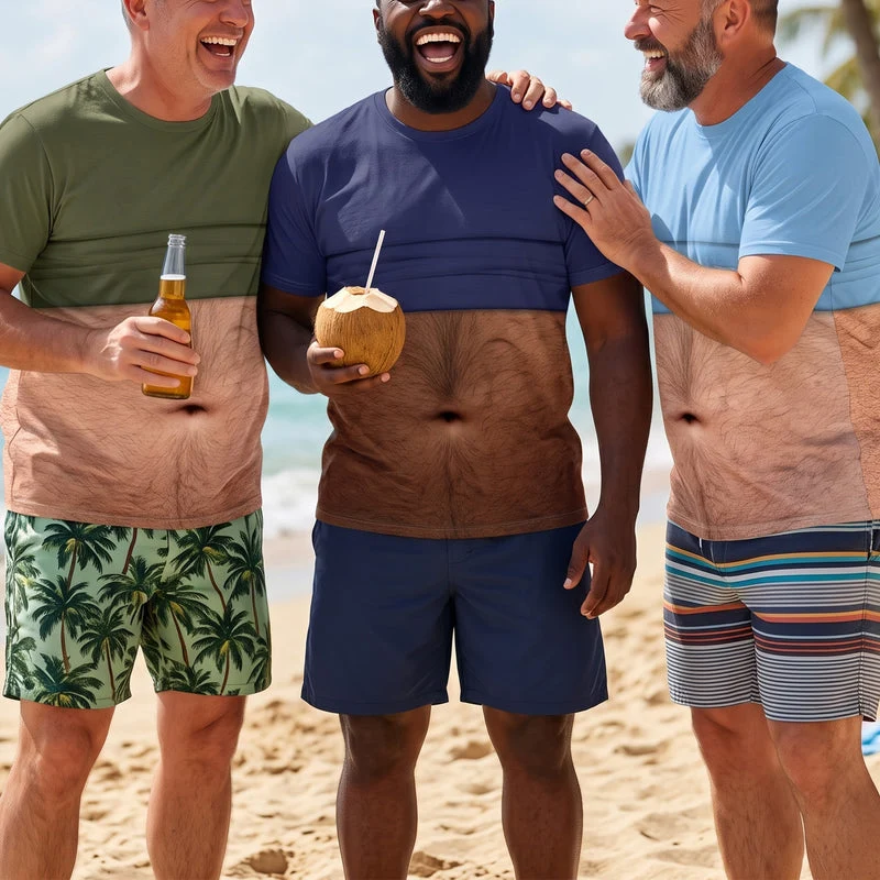 Custom Printed Classic Tee With Fake Belly Design, Beach Beer Humor Gift For Dad Or Him - Image 2