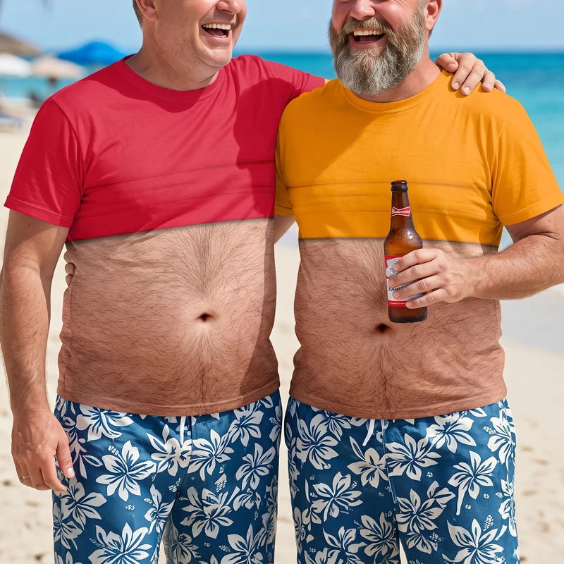 Custom Printed Classic Tee With Fake Belly Design, Beach Beer Humor Gift For Dad Or Him - Image 3