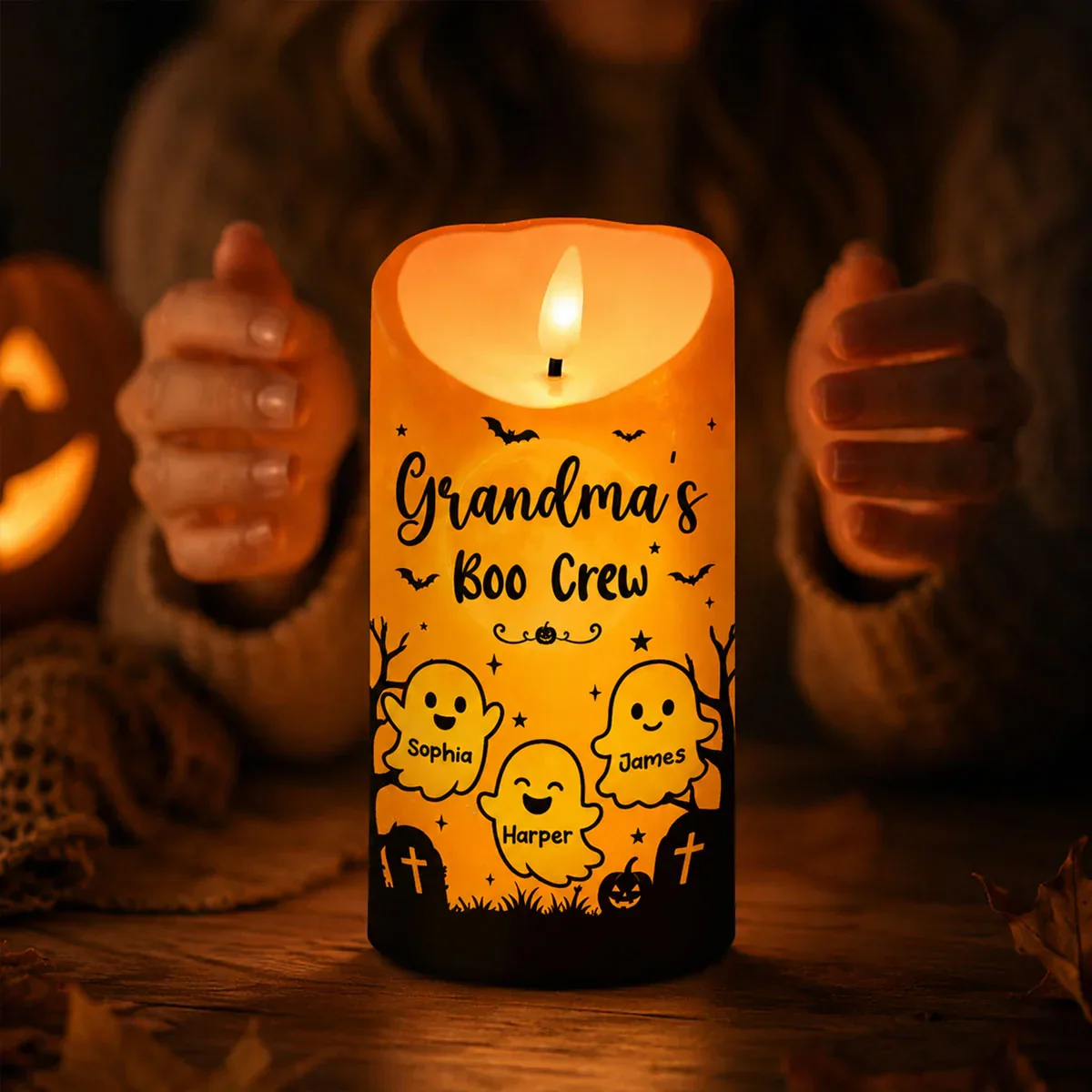 Grandma's Boo Crew Personalized Flameless LED Candle, Halloween Decor, Unique Gift for Grandma - Image 3
