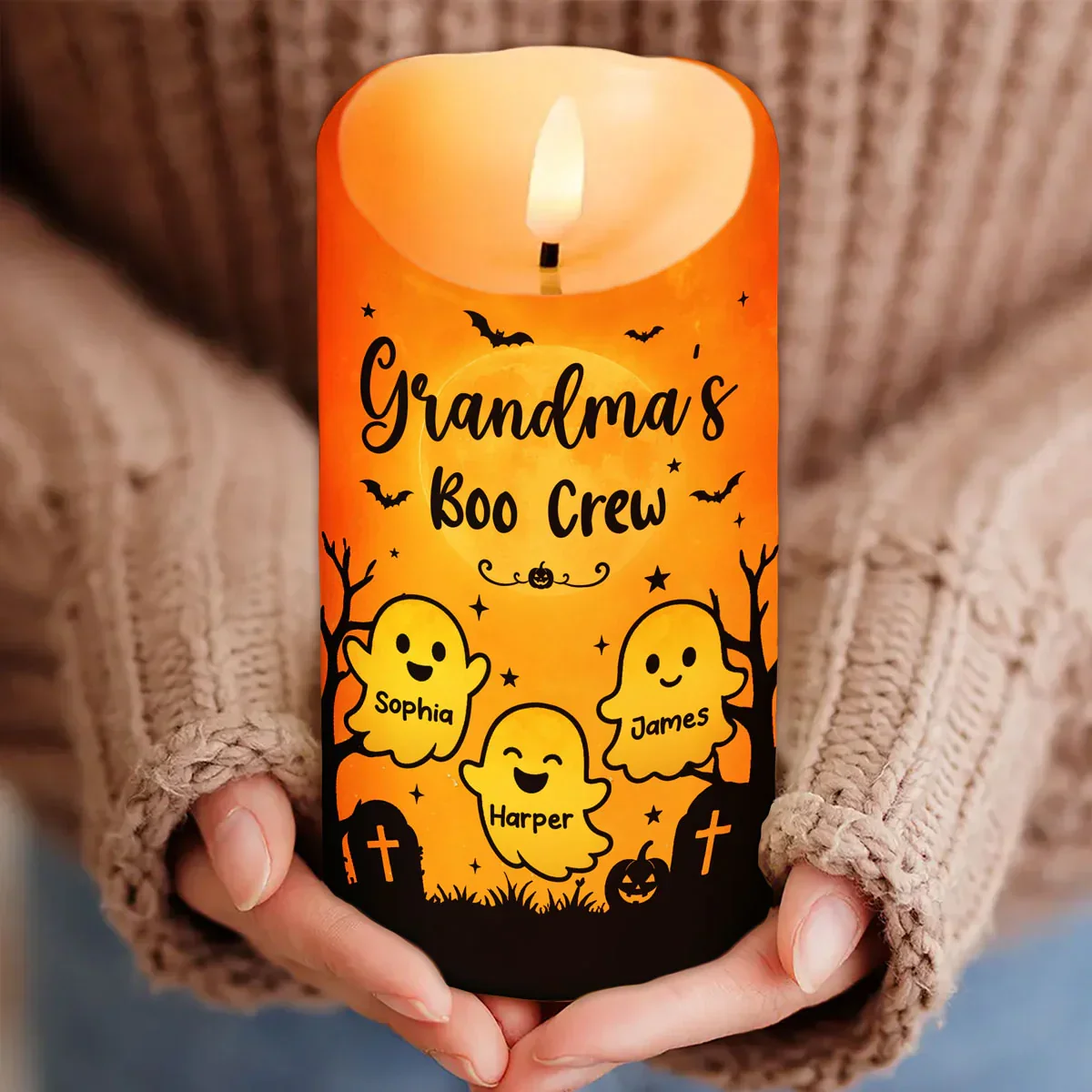 Grandma's Boo Crew Personalized Flameless LED Candle, Halloween Decor, Unique Gift for Grandma - Image 7