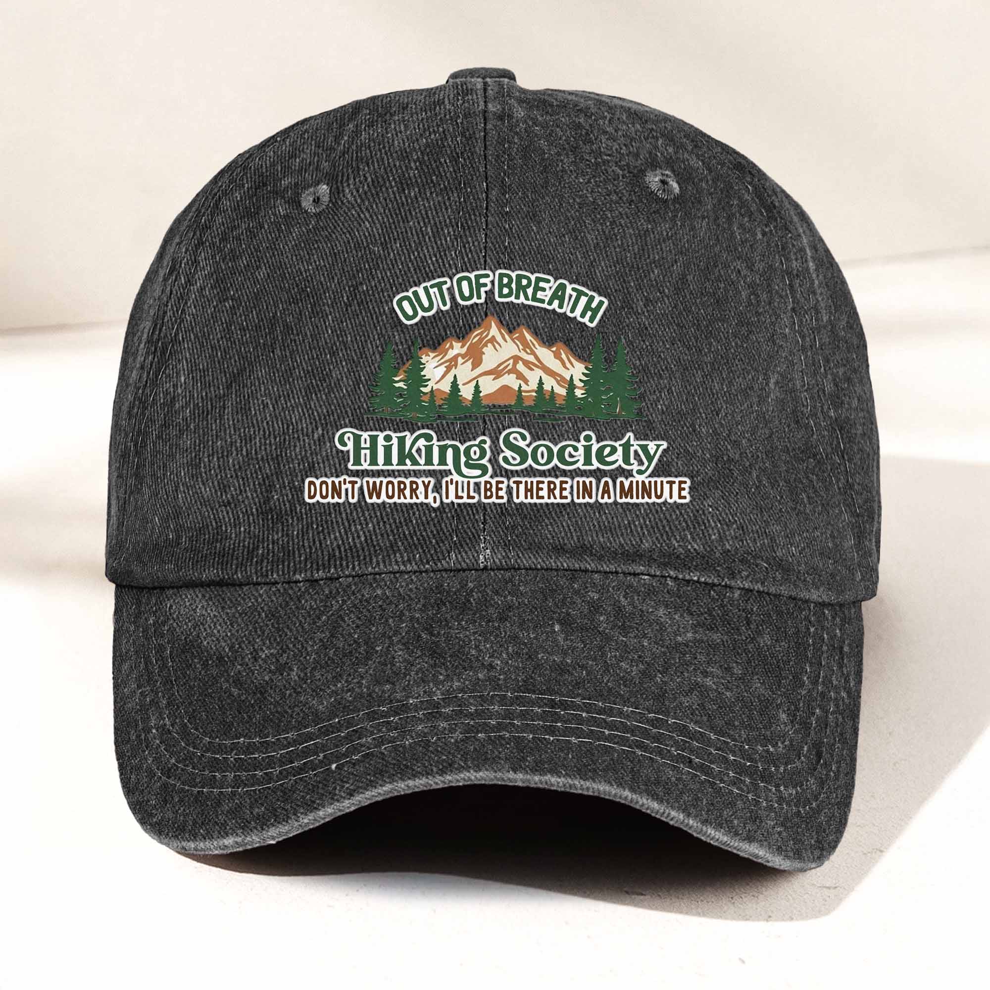 Personalized Washed Denim Baseball Cap, Out Of Breath Hiking Club Sloth, Unique Gift for Hikers - Image 2