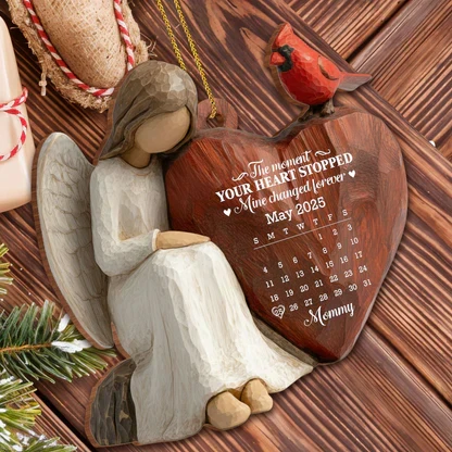 Custom Wooden Ornament, Cardinal & Angel Remembrance Decor, Unique Memorial Gift for Loved One