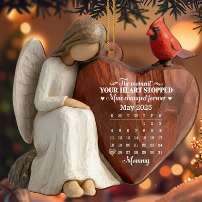 Custom Wooden Ornament, Cardinal & Angel Remembrance Decor, Unique Memorial Gift for Loved One - Image 2