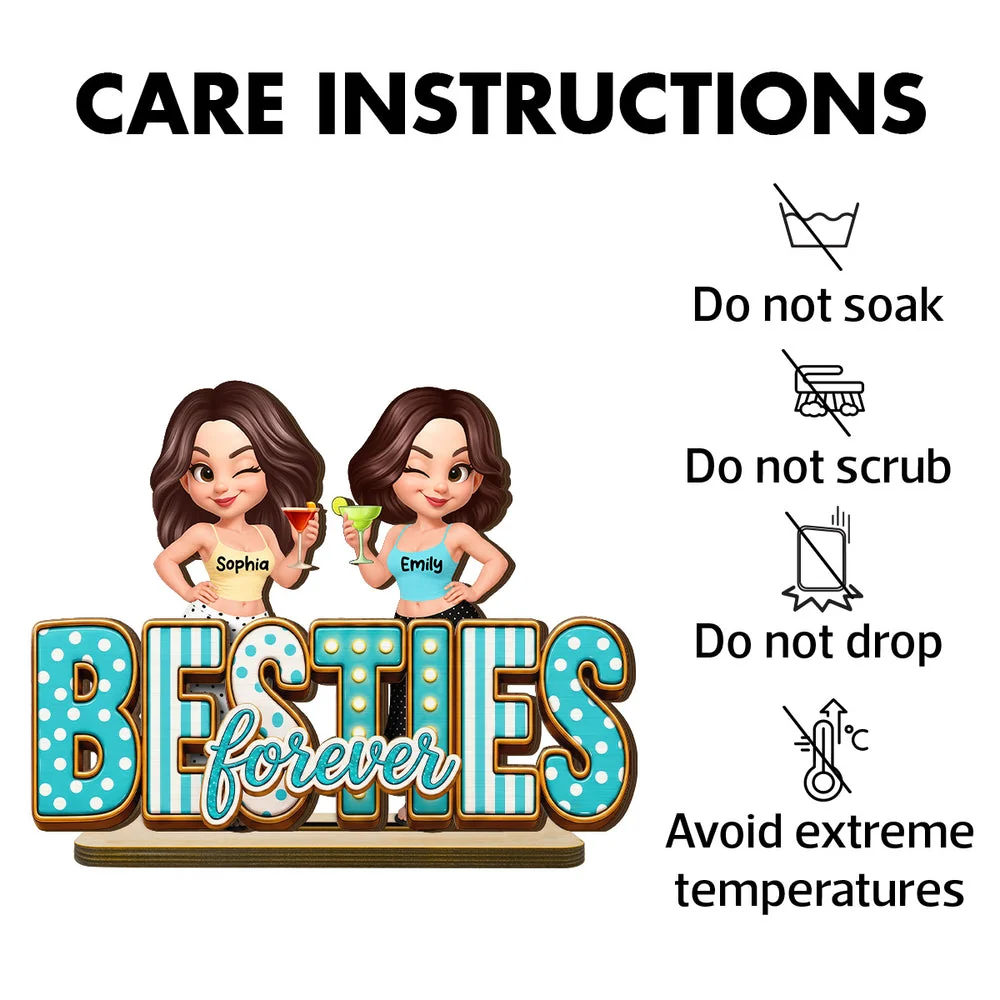 Besties Forever Wooden Plaque with Girls Raising Drinks, Creative Gift for Sister or Friend - Image 5