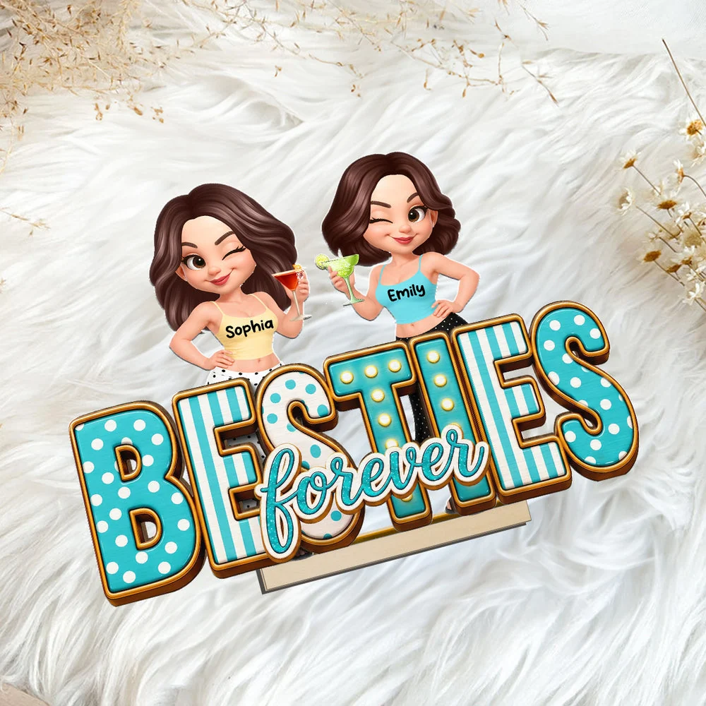 Besties Forever Wooden Plaque with Girls Raising Drinks, Creative Gift for Sister or Friend - Image 8