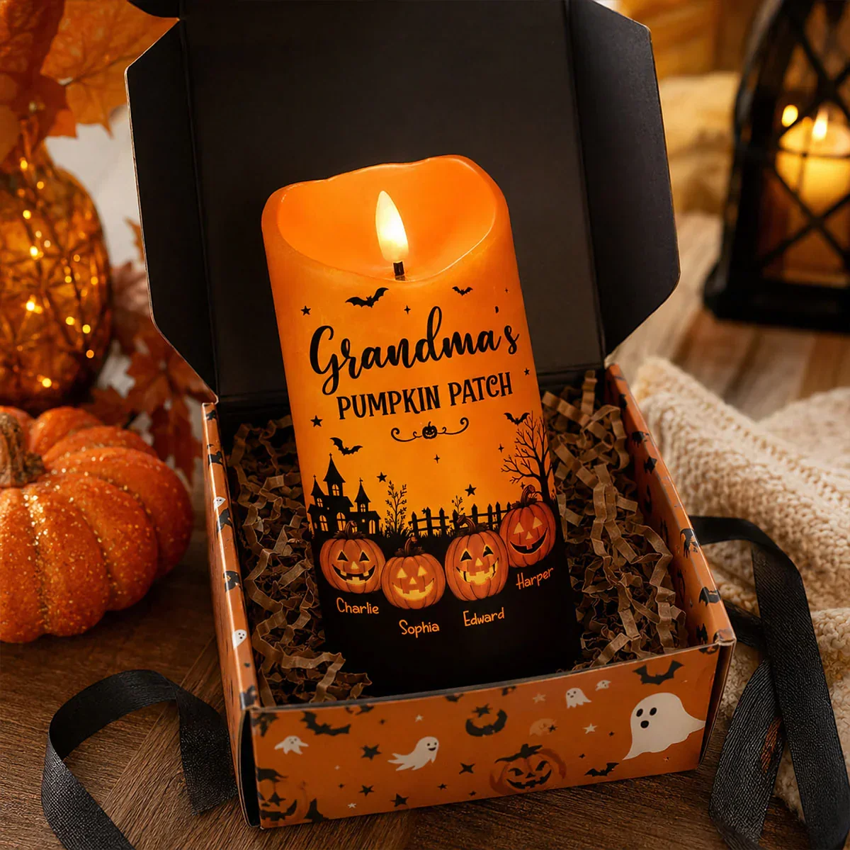 Personalized Flameless LED Candle, Grandma's Pumpkin Patch Halloween Decor, Unique Gift for Grandma - Image 3