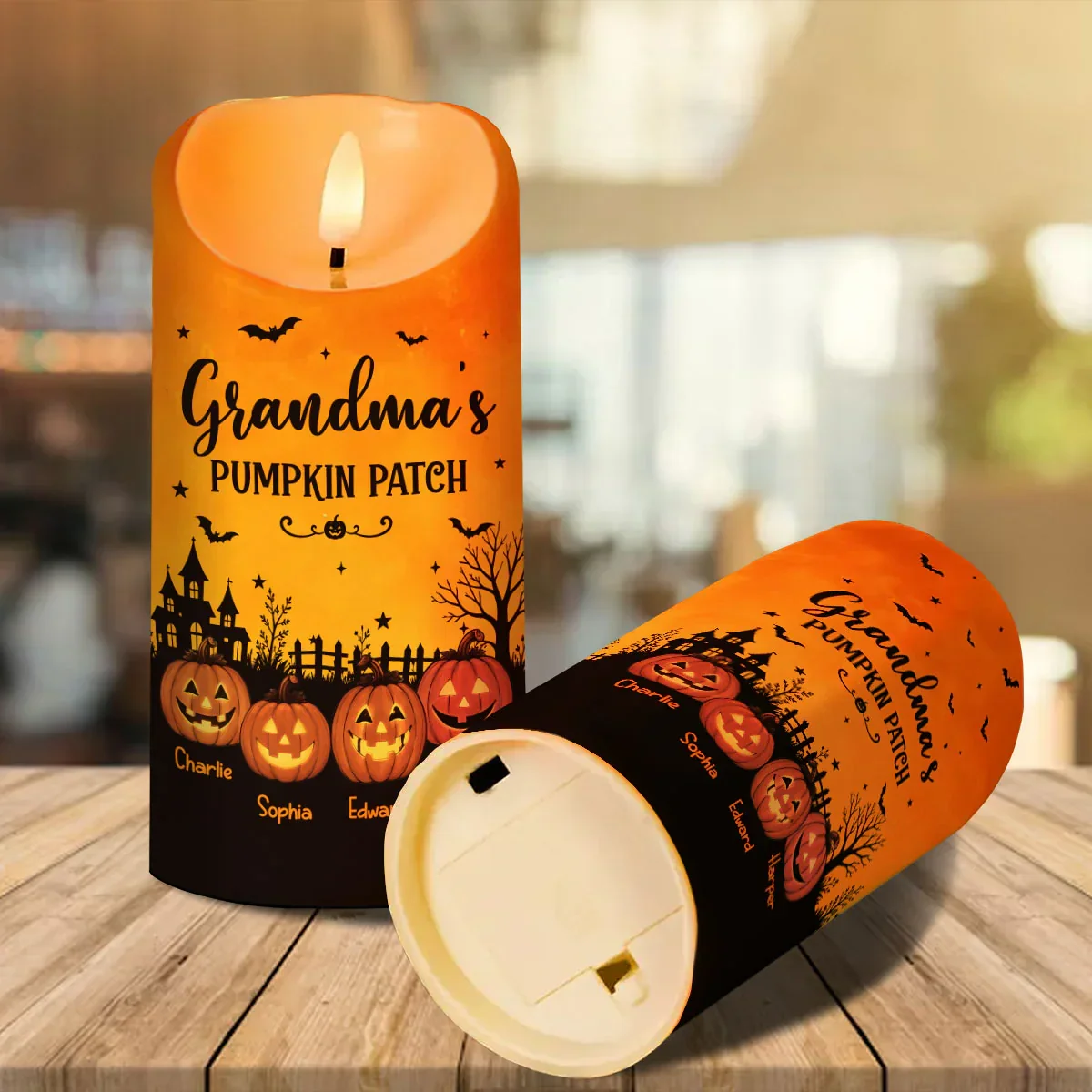 Personalized Flameless LED Candle, Grandma's Pumpkin Patch Halloween Decor, Unique Gift for Grandma - Image 6