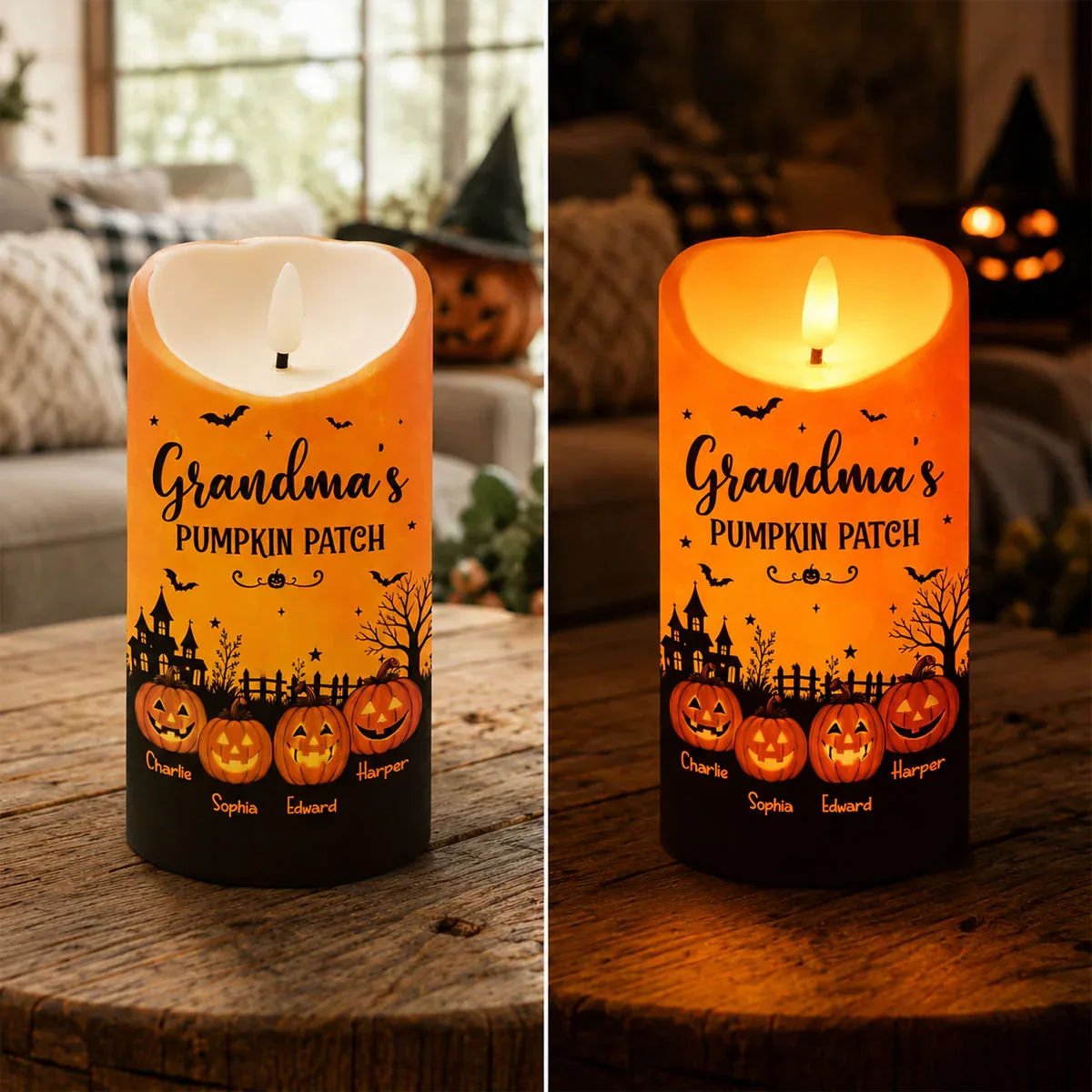 Personalized Flameless LED Candle, Grandma's Pumpkin Patch Halloween Decor, Unique Gift for Grandma - Image 8