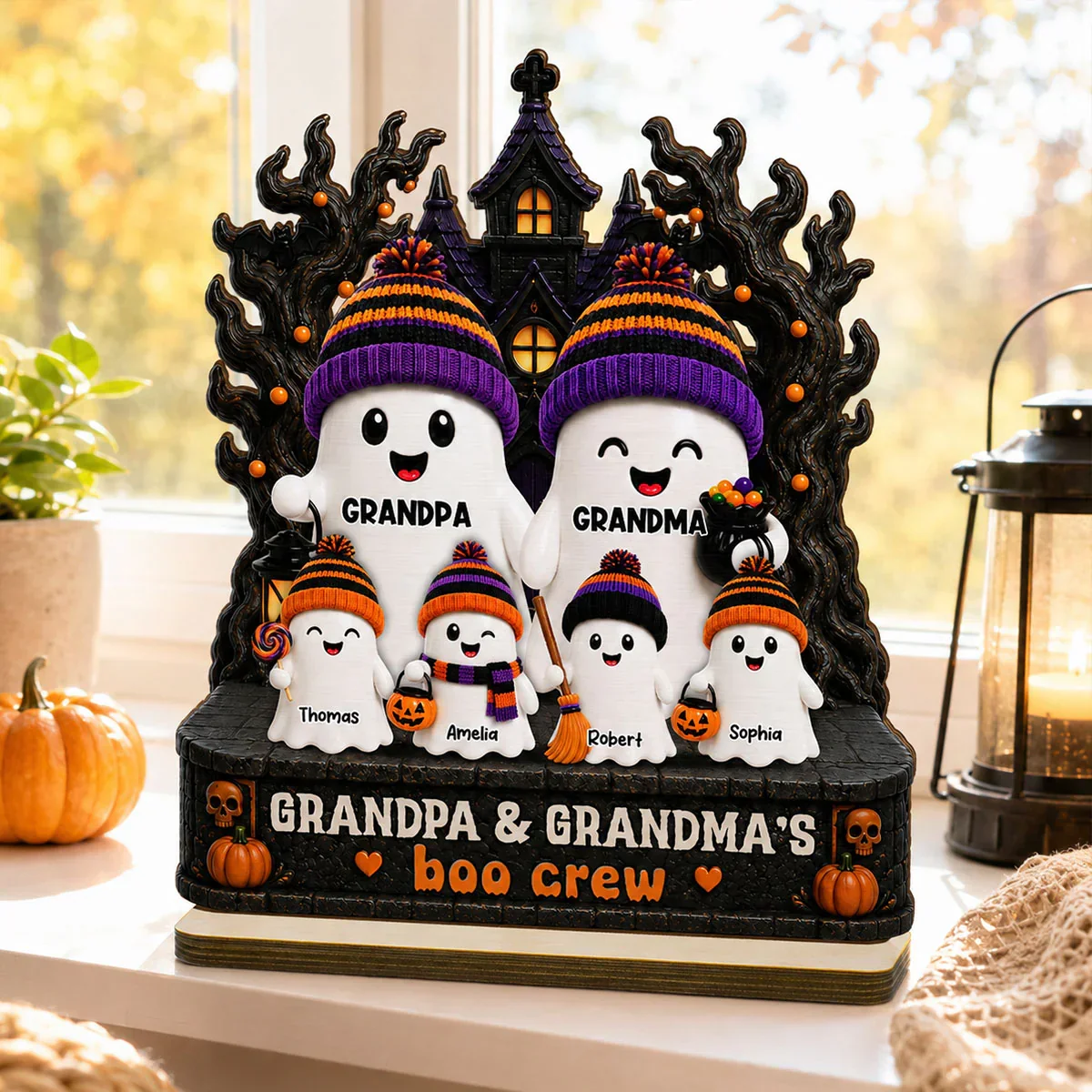 2-Layer Wooden Plaque, Grandpa & Grandma's Boo Crew Haunted House, Creative Gift for Grandparents - Image 2