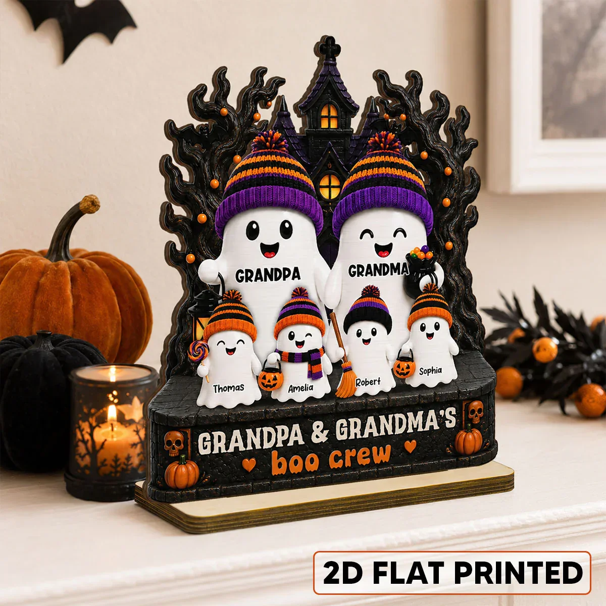2-Layer Wooden Plaque, Grandpa & Grandma's Boo Crew Haunted House, Creative Gift for Grandparents - Image 3