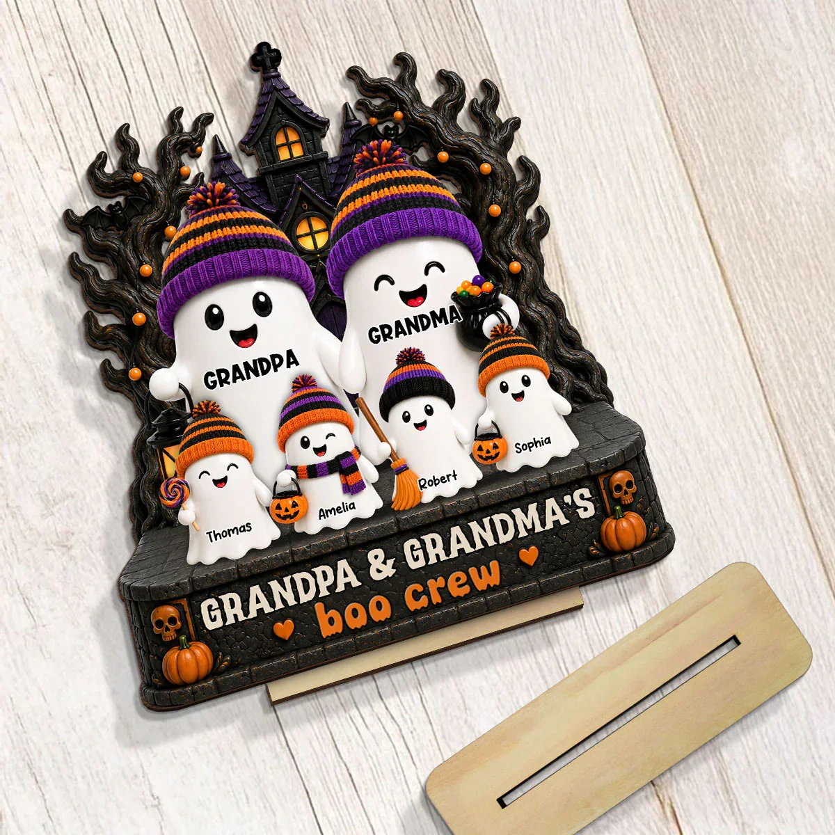 2-Layer Wooden Plaque, Grandpa & Grandma's Boo Crew Haunted House, Creative Gift for Grandparents - Image 5