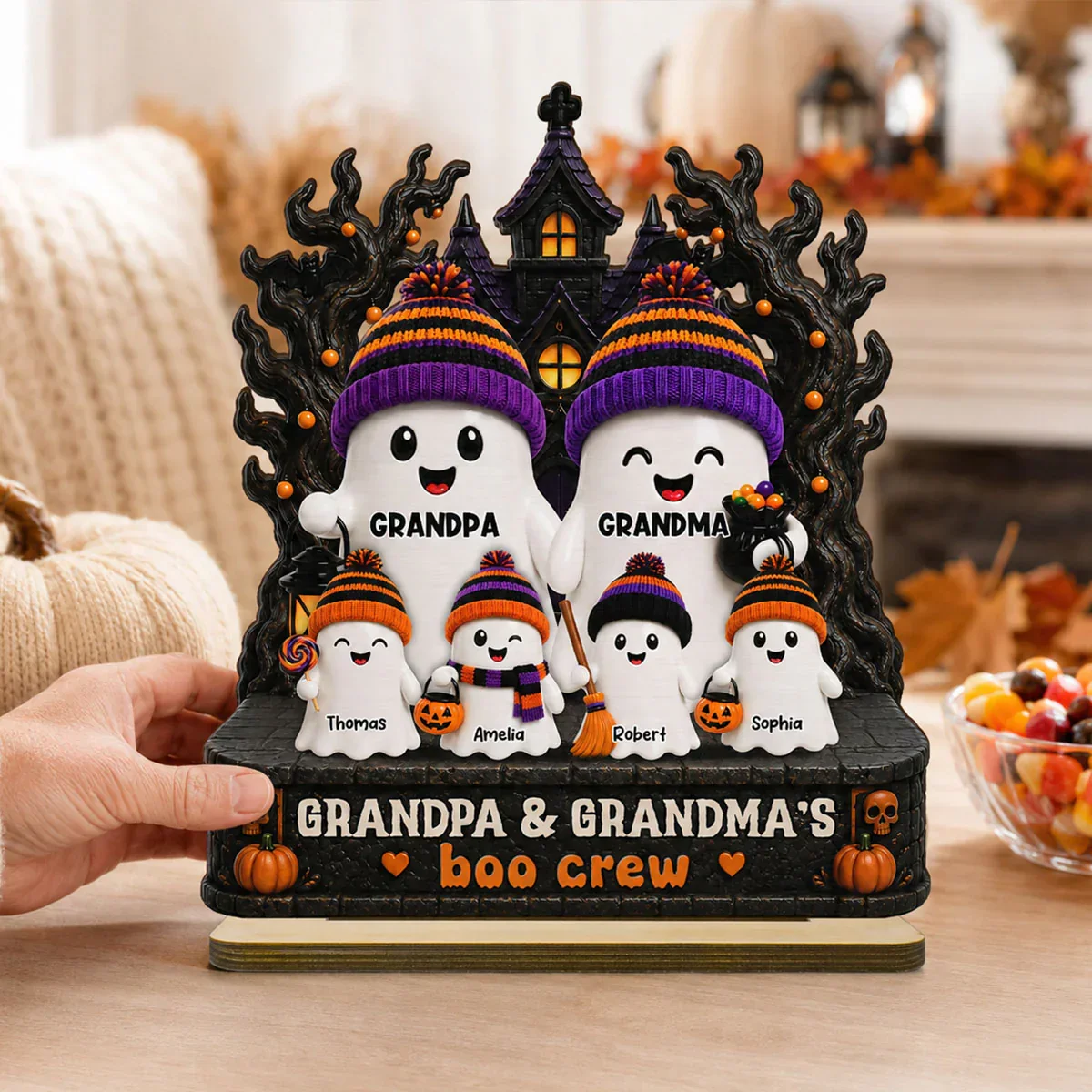 2-Layer Wooden Plaque, Grandpa & Grandma's Boo Crew Haunted House, Creative Gift for Grandparents - Image 7