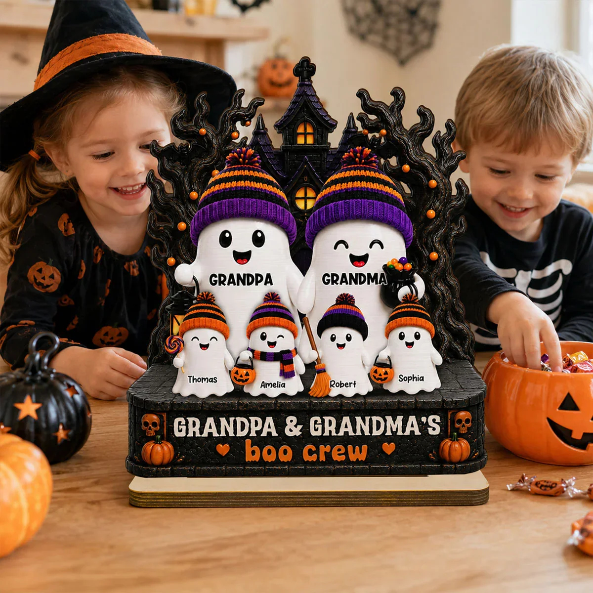 2-Layer Wooden Plaque, Grandpa & Grandma's Boo Crew Haunted House, Creative Gift for Grandparents - Image 8