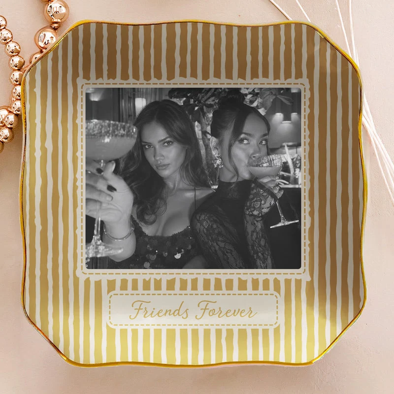 Personalized Jewelry Dish with Friend Photo, Vintage Stripes, Unique Gift for Close Friend or Sister - Image 2