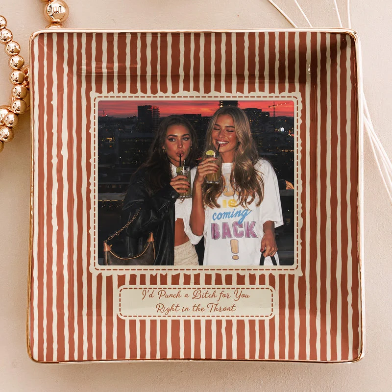 Personalized Jewelry Dish with Friend Photo, Vintage Stripes, Unique Gift for Close Friend or Sister - Image 3