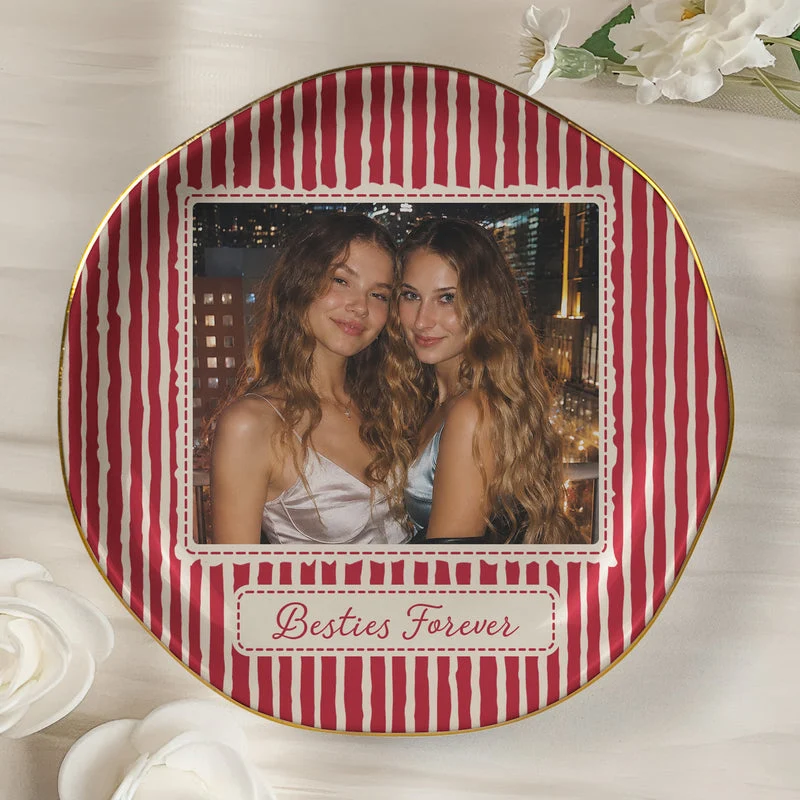Personalized Jewelry Dish with Friend Photo, Vintage Stripes, Unique Gift for Close Friend or Sister - Image 6