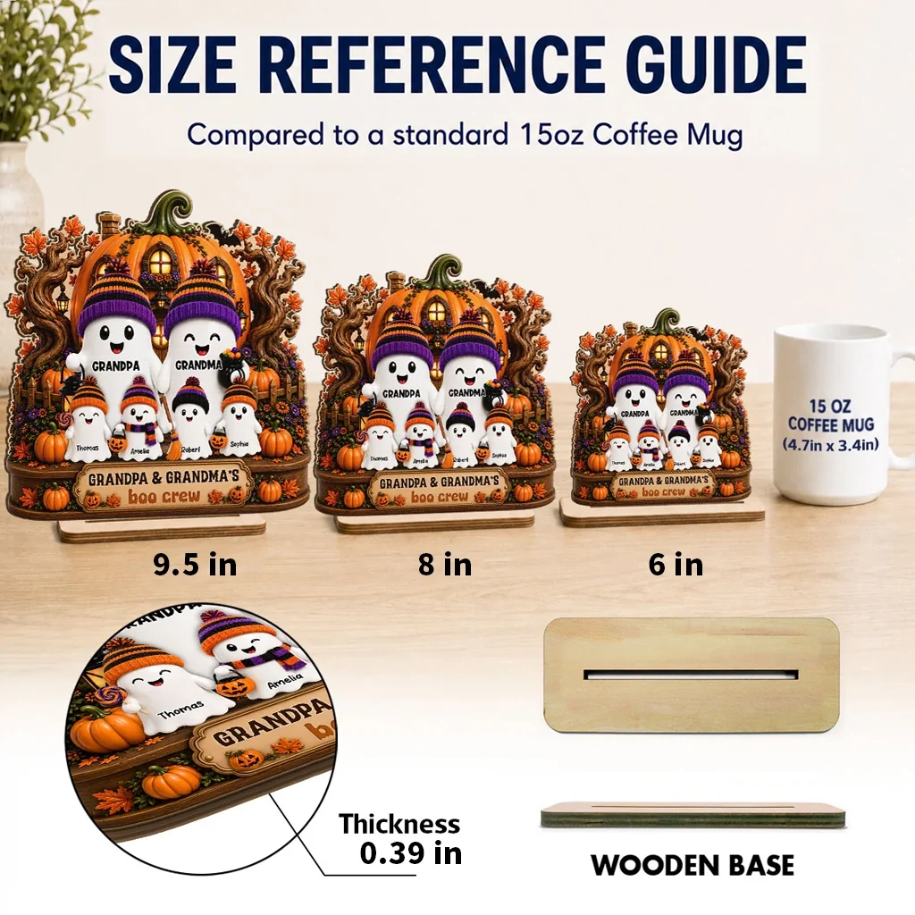 Personalized 2-Layer Wooden Plaque, Pumpkin House Ghost Family Halloween Decor, Unique Gift for Grandparents - Image 4