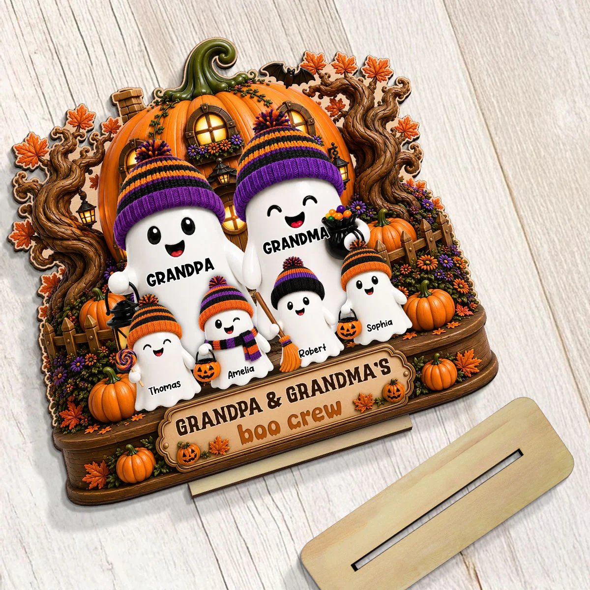 Personalized 2-Layer Wooden Plaque, Pumpkin House Ghost Family Halloween Decor, Unique Gift for Grandparents - Image 5