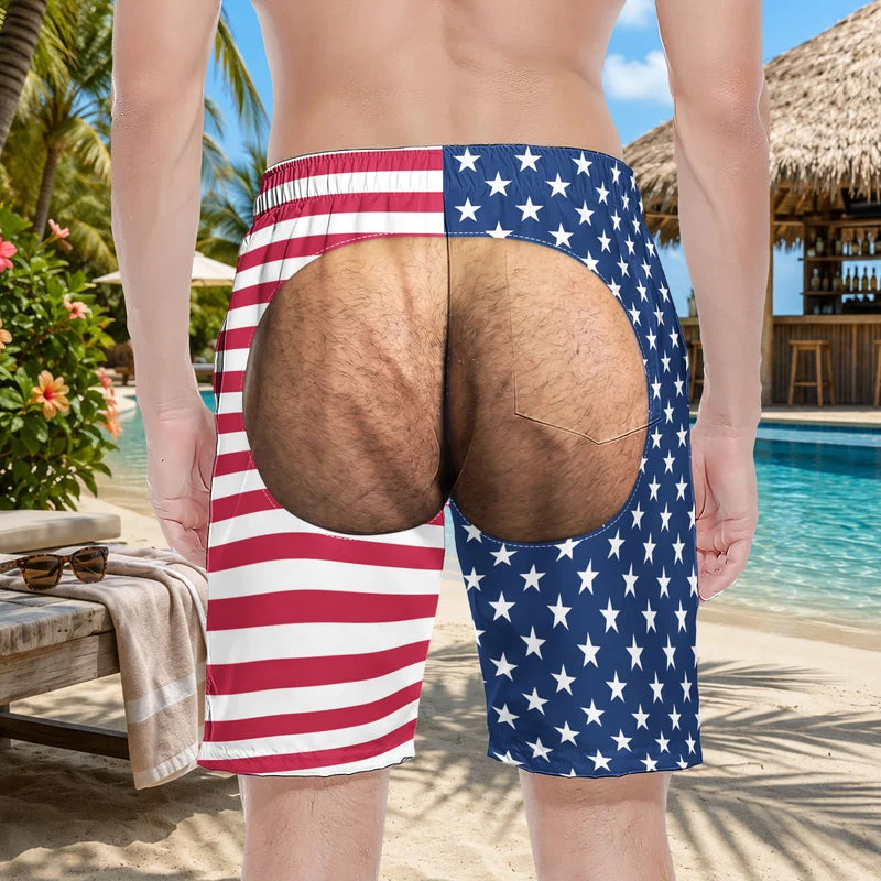 Personalized Men's Beach Shorts with Funny Back View Print, Unique Gift for Him, Tropical Beach Wear - Image 3