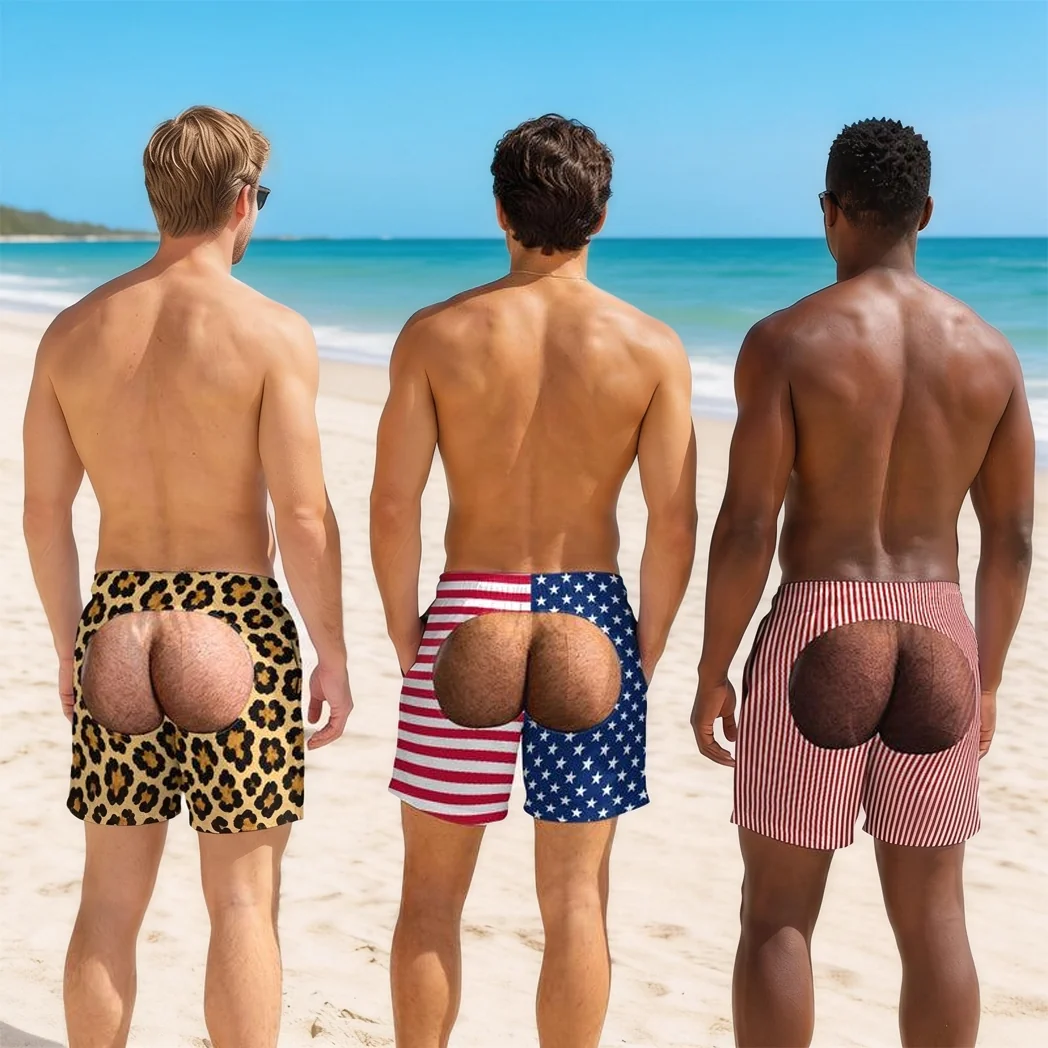 Personalized Men's Beach Shorts with Funny Back View Print, Unique Gift for Him, Tropical Beach Wear - Image 7