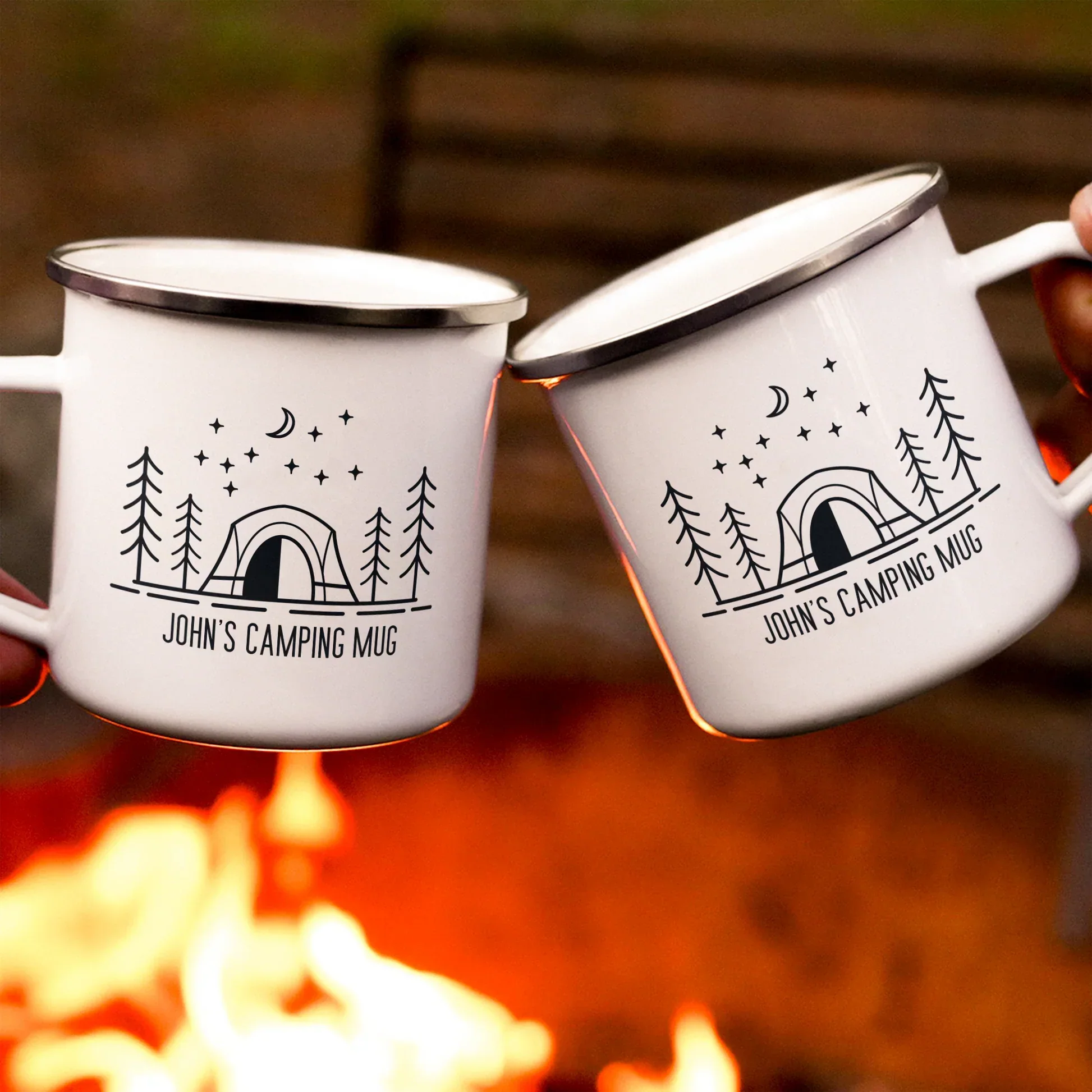 Personalized Enamel Mug, Moonlit Camping Tent & Pine Trees, Unique Gift for Camper - Image 5