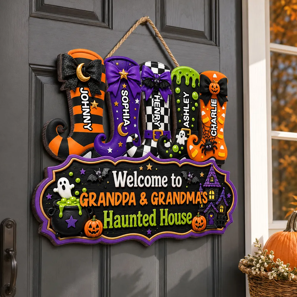 Personalized Wooden Sign With Witch Boots For Grandparents, Halloween Haunted House Creative Gift - Image 2