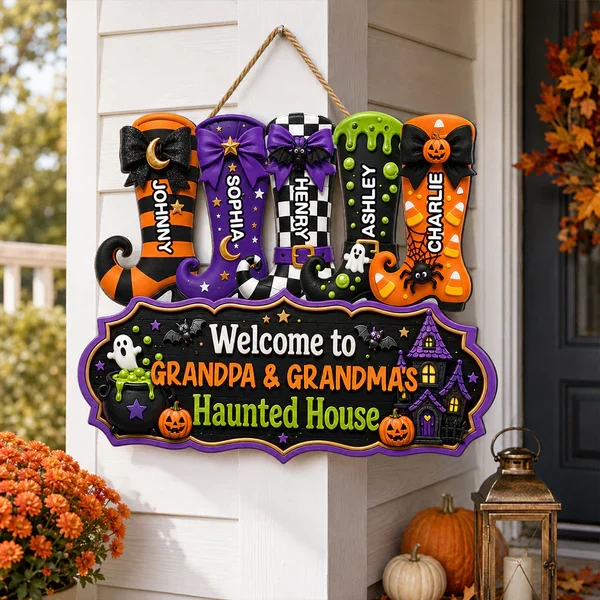 Personalized Wooden Sign With Witch Boots For Grandparents, Halloween Haunted House Creative Gift - Image 3