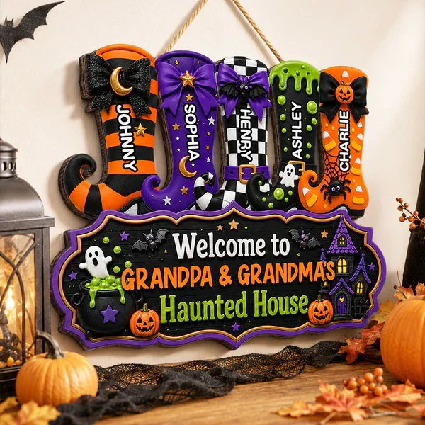 Personalized Wooden Sign With Witch Boots For Grandparents, Halloween Haunted House Creative Gift - Image 6