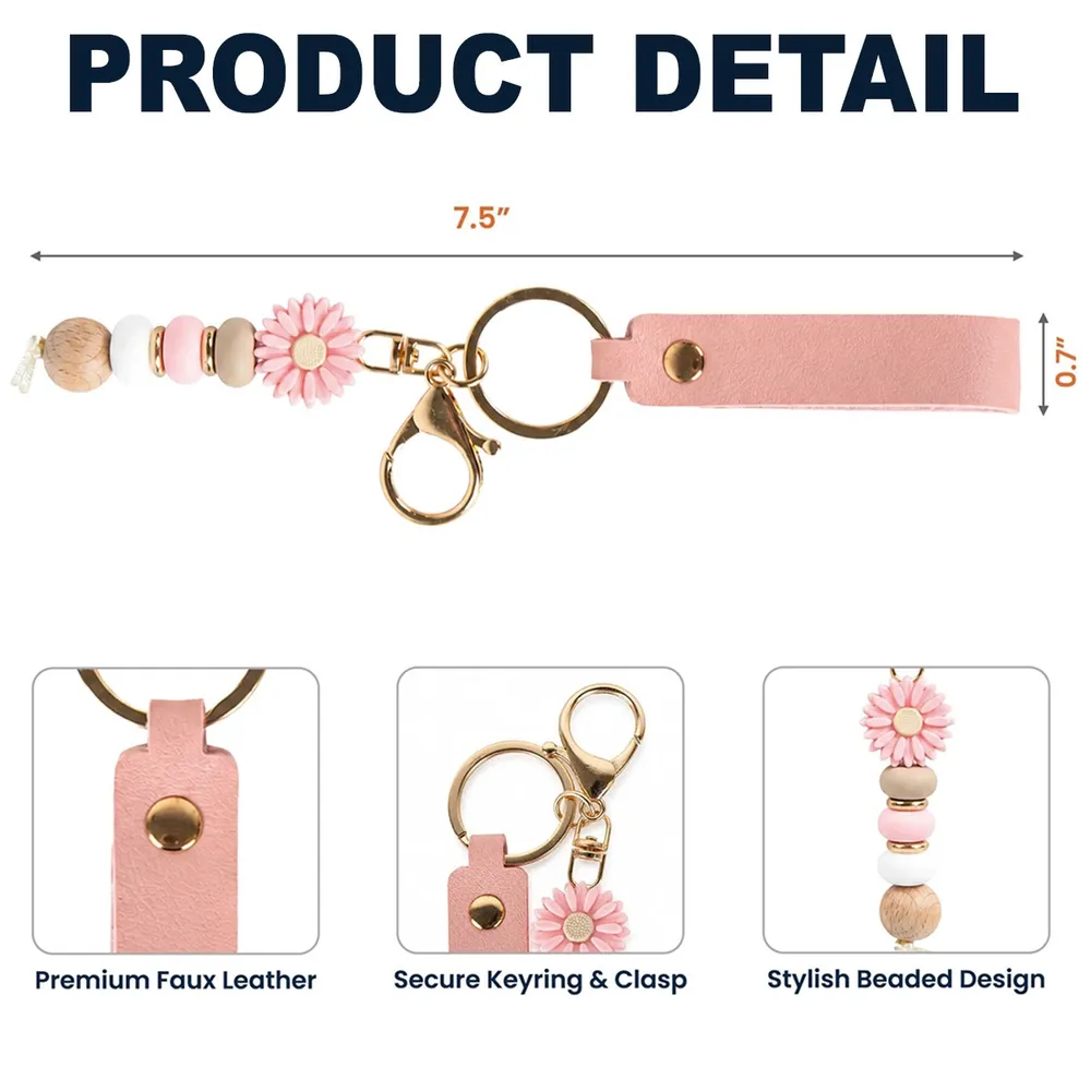 Personalized PU Leather Daisy Keychain, Pastel Beaded Style for Girls, Creative Gift for Friend - Image 4