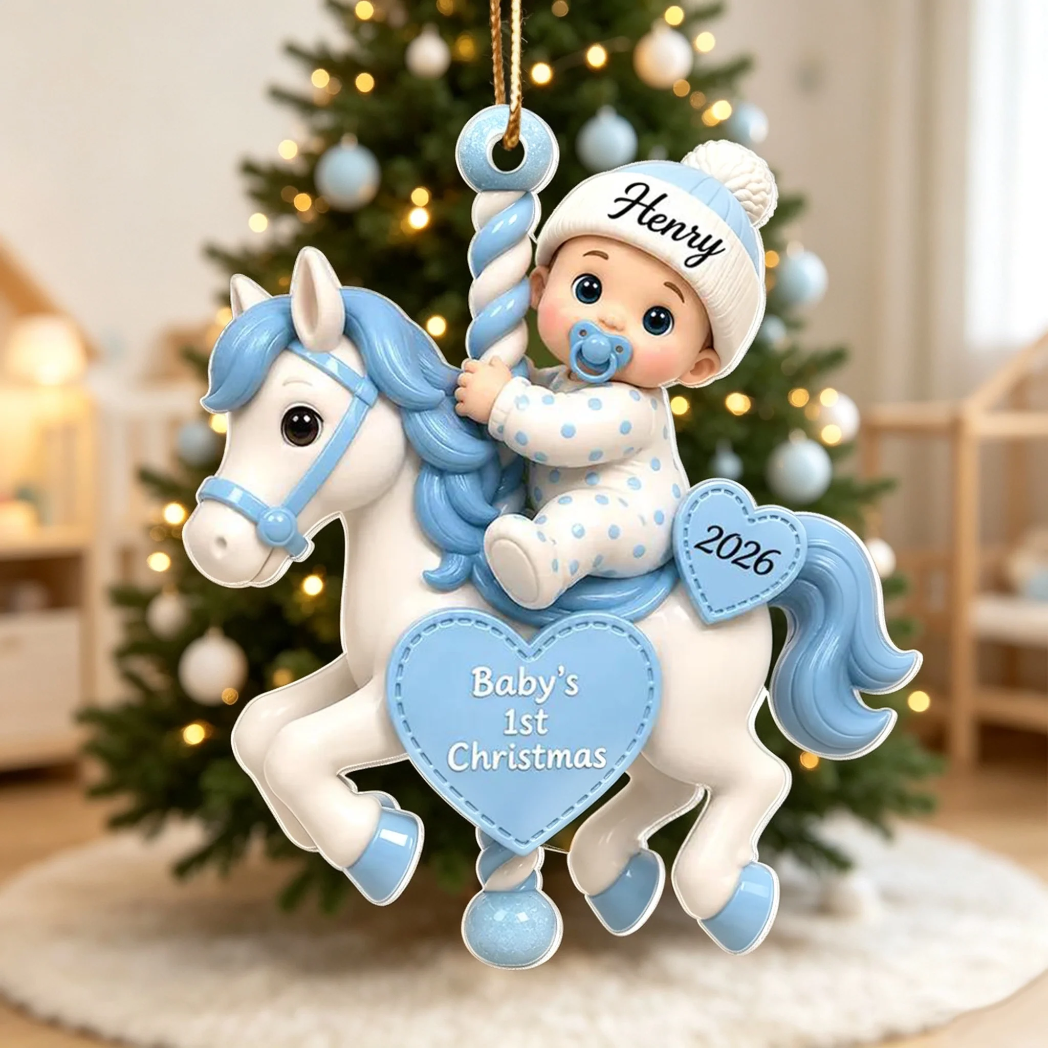 Personalized Acrylic Ornament, Baby's First Christmas Carousel, Unique Gift for New Parents