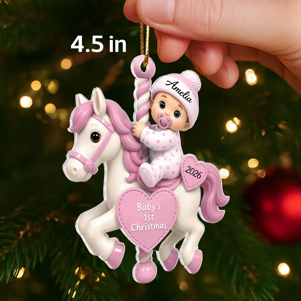 Personalized Acrylic Ornament, Baby's First Christmas Carousel, Unique Gift for New Parents - Image 3