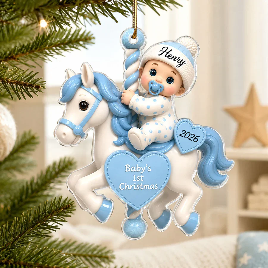 Personalized Acrylic Ornament, Baby's First Christmas Carousel, Unique Gift for New Parents - Image 5