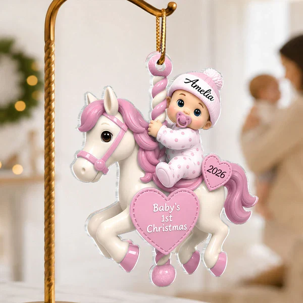 Personalized Acrylic Ornament, Baby's First Christmas Carousel, Unique Gift for New Parents - Image 6