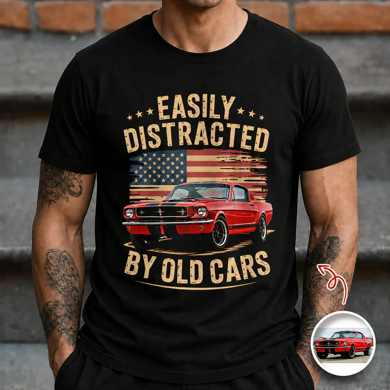 Personalized Classic Tee With Old Cars Graphic, Vintage Auto Humor Unique Gift for Car Guy - Image 2