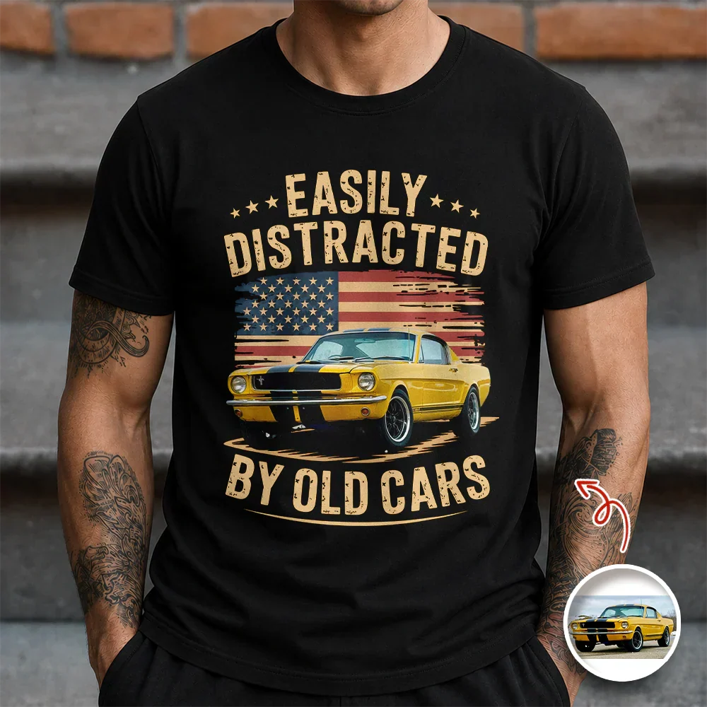 Personalized Classic Tee With Old Cars Graphic, Vintage Auto Humor Unique Gift for Car Guy - Image 3