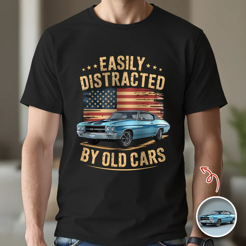 Personalized Classic Tee With Old Cars Graphic, Vintage Auto Humor Unique Gift for Car Guy - Image 4